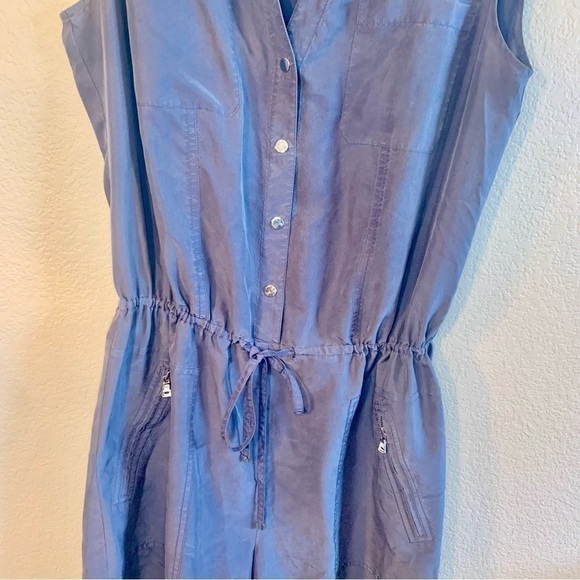 Per Se 100% Silk Romper Size 10 Carlisle Blue Grey Snap Pocket Drawstring Ties - Picture 3 of 16
